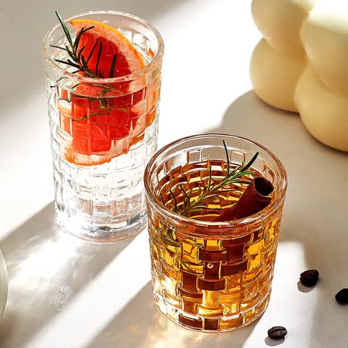 QAPPDA Embossed Drinking Glasses 12 Pack, 11oz & 8oz Old Fashioned Glass | Vintage Kitchen Bar Tumbler Glassware Set for Whiskey, Beer, Juice, Milk and Various Mixed Drinks