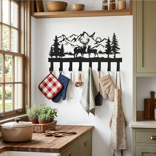 Deer Metal Key Holder for Wall, 14.5" X 8.9", Key Hooks for Wall Organizer, Key Rack, Forest Theme Coat Hat Towel Hooks, Ideal for Living Roo - size: Medium, style: Deer