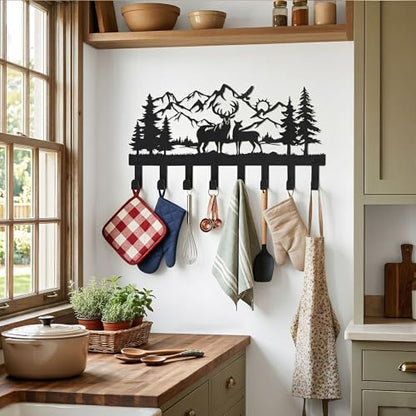 Deer Metal Key Holder for Wall, 14.5" X 8.9", Key Hooks for Wall Organizer, Key Rack, Forest Theme Coat Hat Towel Hooks, Ideal for Living Roo - size: Medium, style: Deer