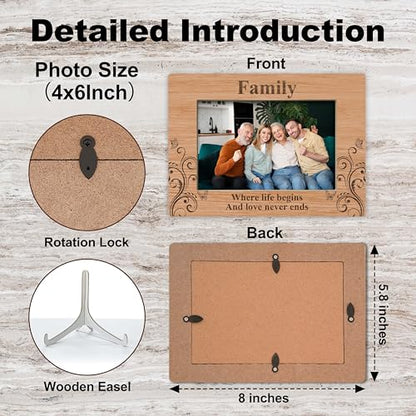 YSTEP Family Where Life Begins And Love Never Ends Picture Frame, Family Photo Frame, Fathers Day, Mothers Day Gifts, Wood 4x6 Picture Frame for Desk Display-B17 - style: Style 4