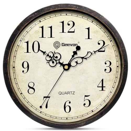 Geevon Vintage Wall Clock 10" Silent Non-Ticking - Retro Round Quartz Battery Operated Decorative Clock for Kitchen, Living Room, Bedroom, Office, Classroom - color: Brown 1, size: 10 IN