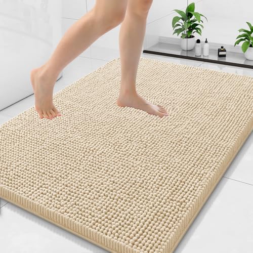 Arotive Bathroom Rugs 40x32, Soft Absorbent Shaggy Chenille Bath Rugs | Beige, Machine Washable Rubber Backing Bath Mats for Bathroom Floor Tub and Shower Home Decor Accessories - color: Beige, size: 40" X 32"