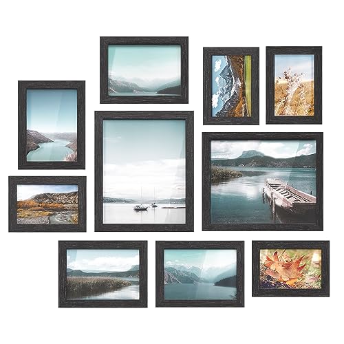 SONGMICS Picture Frames, 10 Pack Collage Picture Frames with Two 8x10, Four 5x7, Four 4x6, Photo Frame Set for Wall Gallery Decor, Hanging or Tabletop Display, Clear Glass Front, Black - color: Ink Black, size: 4x6" & 5x7" & 8x10"