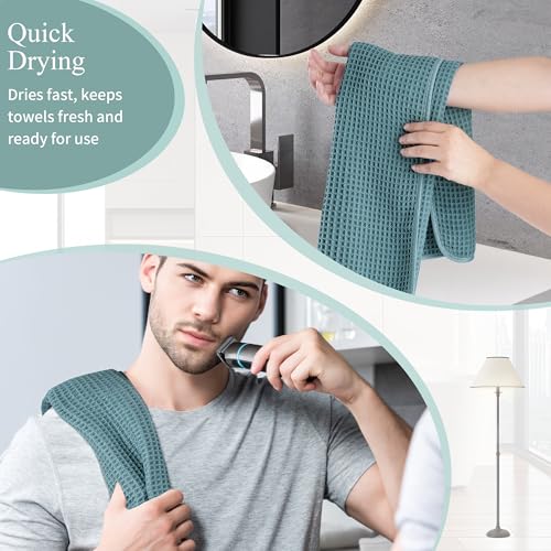 Microfiber Waffle Hand Towels, 2 Pieces, Soft, Absorbent, Fast Drying, Lint Free 430 GSM (Green) - color: Green