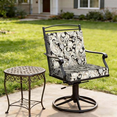 DYTXIII Outdoor Midback Chair Cushions Set of 2-20"x17" Water Repellent & Fade-Resistant Patio Seat Cushions with High-Resiliency Foam, Non-Slip Ties for Dining, Balcony Furniture-Paisley Black - color: Paisley Black