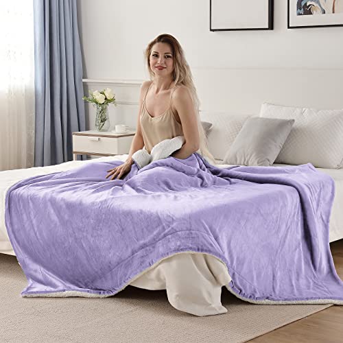 Sherpa Fleece Throw Blanket, Lilac, 50x60 inches | Double-Sided Super Soft Luxurious Plush Blanket Throw Size - color: Lilac, size: 50"×60"