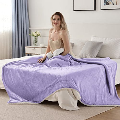 Sherpa Fleece Throw Blanket, Lilac, 50x60 inches | Double-Sided Super Soft Luxurious Plush Blanket Throw Size - color: Lilac, size: 50"×60"