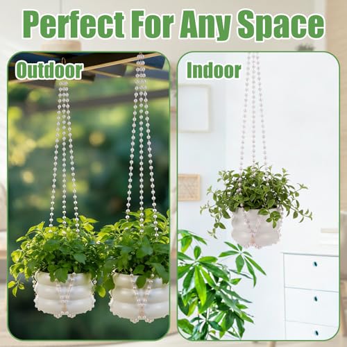 Sliner 3 Pack 24 Inch Pearl Beaded Plant Hanger Macrame Plant Hanger Decorative Hanging Planter Holder for Indoor Outdoor Boho Decor Wedding Home Garden - style: Pearl