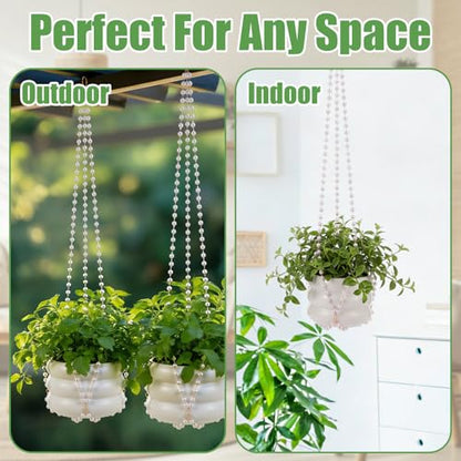 Sliner 3 Pack 24 Inch Pearl Beaded Plant Hanger Macrame Plant Hanger Decorative Hanging Planter Holder for Indoor Outdoor Boho Decor Wedding Home Garden - style: Pearl