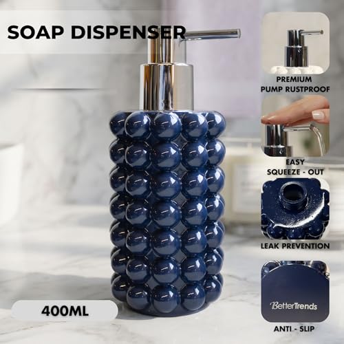 Better Trends Bathroom Accessories Set 3 Pieces Resin Bubble Textured Soap Dispenser, Toothbrush Holder & Tumbler for Vanity, Kitchen Sink & Countertop Organization Navy Nova Collection - color: Navy