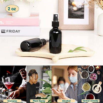 NOOEEISS Black Glass Small Spray Bottle 2 oz 24 Packs,Fine Mist Sprayer Small Clear Bottles,Refillable Containers mini spray bottles for Cleaning Solutions and Skin Care (Black 24pcs) - color: Black, size: 24Pack