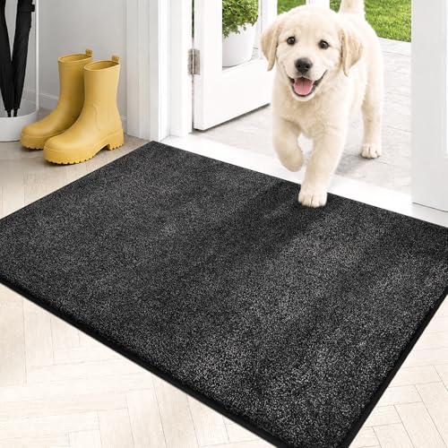 PURRUGS Dirt Trapping Indoor Door Mat, 20" x 31.5", Charcoal | Machine Washable, Non-Slip, Waterproof TPR Backing, Super Absorbent, Low Profile, Entryway Rug for Muddy Paws and Shoes - color: Charcoal, size: 20" X 31.5"