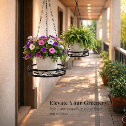 Kingrol 2 Pack Hanging Plant Holders Indoor, Metal Hanging Plant Holder, Heavy Duty 22 lbs Powder Coated Rust Resistant Hanging Planter Basket with Chains for Indoor Plants Decor