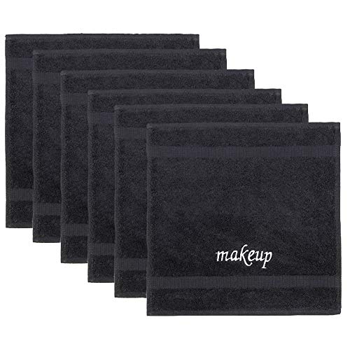 Chakir Turkish Linens |Hotel & Spa Quality 100% Cotton Premium Turkish Towels | Soft & Absorbent (6-Piece Washcloths, Black - Makeup Embroidered) - color: Black