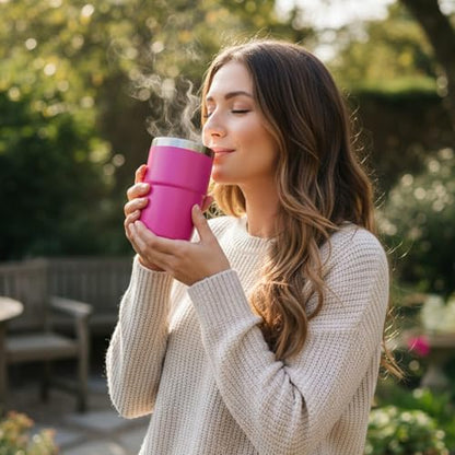 Zenbo 8 oz Stackable Espresso/Coffee Cups with Magnetic Lid, Ceramic-Lined | 18/8 Stainless Steel Mini Tumblers, Double-Wall Vacuum Insulated & Dishwasher Safe for Travel, Office, Hot Pink-2 Pack - color: Hot Pink