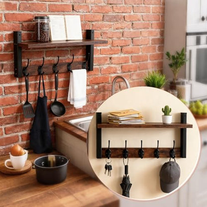 Wall Mounted Coat Hook with Shelf, 17 Inch | Entryway Key Holder, Mail Organizer, For Living Room Bedroom Kitchen Laundry Room
