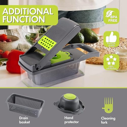 Multifunctional Pro-Series 14-in-1 Vegetable Chopper, Mandoline Slicer set, Veggie Chopper, Food Chopper with Container, Vegetable Cutter & Spiralizer for Onion Salad Home Essential Gadget & Kitchen