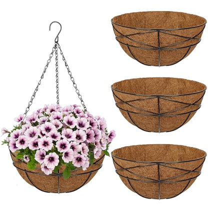4 Pack 12 inch Metal Hanging Baskets for Plants Outdoor Metal Wire Hanging Basket Planter with Coco Fiber Liners Flower Pots for Home Porch Garden Patio, Diamond-Shaped - size: 12" x 4 Pack, style: Diamond