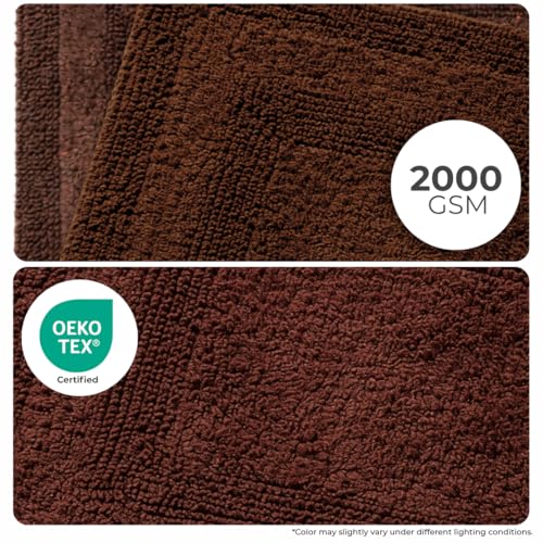 Akiko 100% Cotton Bath Mat, Soft Plush Reversible Bathroom Rug 20x32 Brown | Bath Mats for Bathroom Absorbent Quick Dry Anti-Skid Machine Washable Bath Mats for Bathroom Shower Bathtub - color: Chocolate