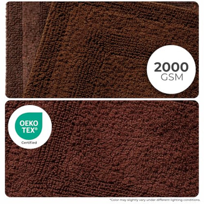 Akiko 100% Cotton Bath Mat, Soft Plush Reversible Bathroom Rug 20x32 Brown | Bath Mats for Bathroom Absorbent Quick Dry Anti-Skid Machine Washable Bath Mats for Bathroom Shower Bathtub - color: Chocolate
