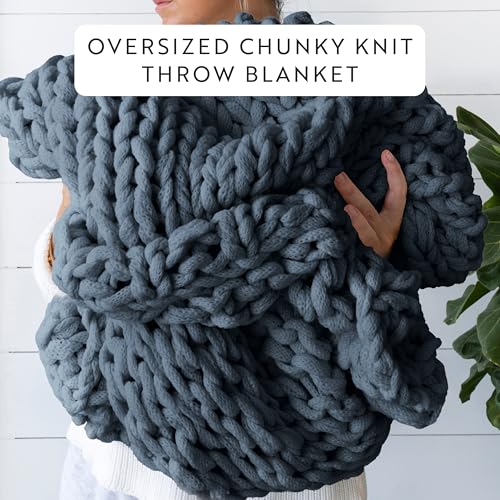 Merit Linens Chunky Knit Throw Blanket - One Size Stone - color: Chunky Hand-knit Stone