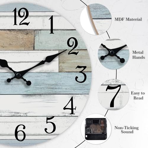 KECYET Small 8 Inch Wall Clock Battery Operated Silent Non Ticking Nautical | Round analog clock; large easy-read dial for bathroom, kitchen, bedroom & living room; 1 AA battery (not included) - color: Blue, size: 8"