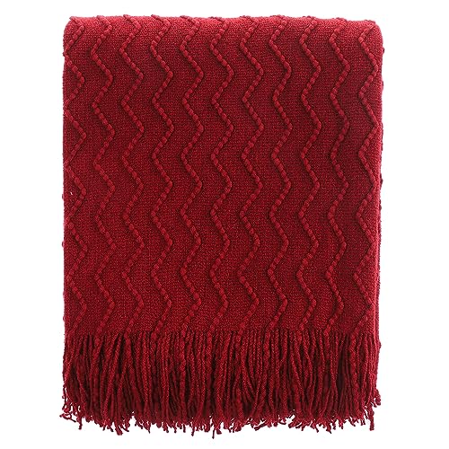 BATTILO HOME Christmas Red Throw Blanket for Couch, Textured Soft Burgundy Throw Blankets, Decorative Knitted Red Blanket for Sofa Bed Living Room, 50"x60" - color: Red