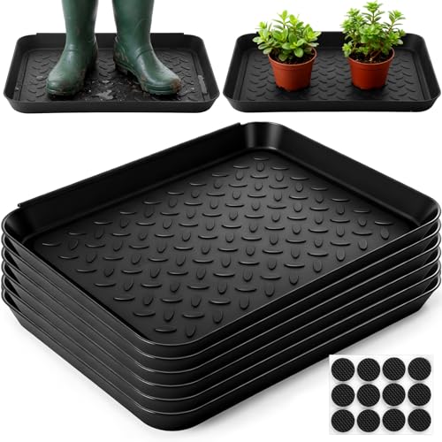 Novabright 6 Pcs Boot Tray with 24 Pcs Anti-Slip Pads Waterproof Boot Mat Wet Shoe Tray & Pet Food Mat, Multi-Purpose Garden Tool for Entryway Indoor Boots Shoes Pets(14 x 11 Inch) - size: 14 x 11 Inch