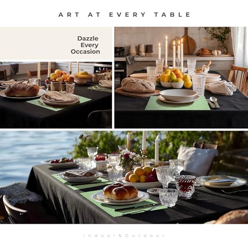 Leetaltree Woven Vinyl Placemats Set of 8, Crisp Green Sequin | Waterproof & Washable Dining Table Mats for Wedding, Anniversary, Daily Use, Hand-Cut, Easy to Clean - color: 00- Crisp Green Sequin, size: Set of 8