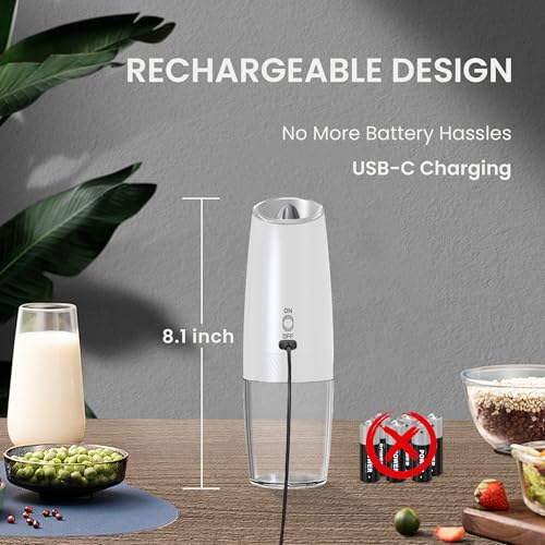 Rechargeable Gravity Salt Pepper Grinder Set, 2 Pack (Black&White) | Gravity-Activated Rechargeable Grinders With Led Light & Adjustable Coarseness, No Extra Batteries For Kitchen Seasoning - color: Rechargeable/2pcs/Black&White