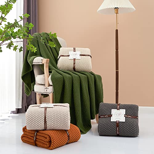 Chunky Cable Knit Throw Blanket Lightweight Grey 100% Organic Cotton Blanket for Sofa Couch Bed Baby Nursery, Rustic Shabby Chic Modern Farmhouse, Gray 51” x 63” Give Laundering Bag - color: Grey, size: 51"x63", Standard
