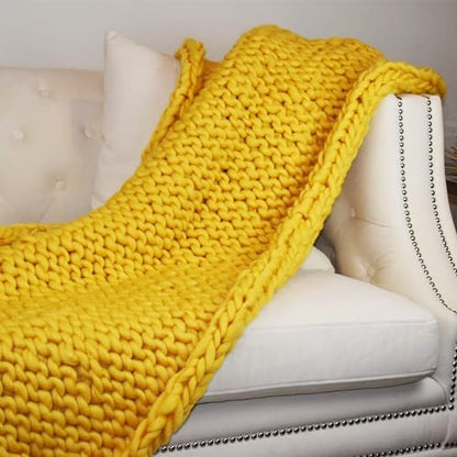 Chunky Knit Blanket (50 x 60 Inches) Warm Soft Cozy for Lounge Sofa & Bedroom, Handmade Knitted Yarn Throw Blanket (Yellow, 1) - color: Yellow