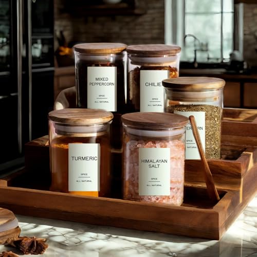 201 Spice Jar Labels - Preprinted Minimalist Waterproof Stickers for Kitchen Jars, Herb & Seasoning Labels for Pantry Organization - style: White Square spice labels