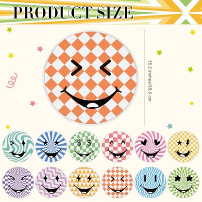 12 Pcs Carpet Circle Seats, 15 Inch Round Classroom Rug, Non Slip Corner Floor Cushion Mat, Circle Time Rug for Living Room, Learning, Playing Areas, Story Time, Group Activity(Happy Face) - style: Happy Face