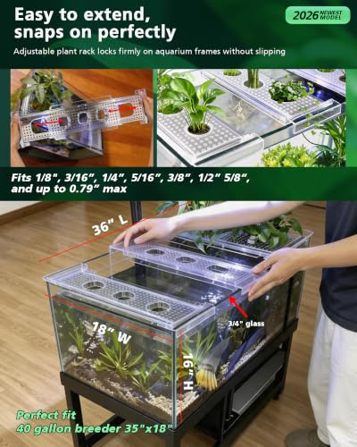 2026 Telescoping Aquarium Plant Holder with 3 Cups, Clear Acrylic | Rim-Mount Rack, For 5.5 gal 10 gal 40 gal 75 gal, For Live Plants, Aquaponic Fish Tank, For Pothos, Betta & Aquascape Decor
