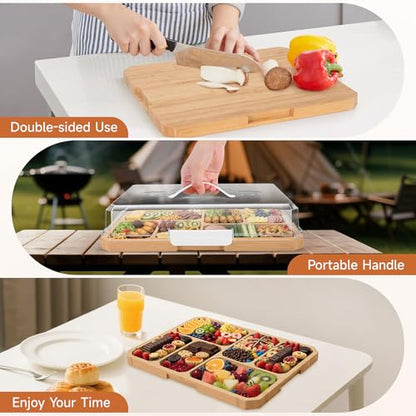 Charcuterie Board with Lid, Travel Portable Snackle Box Charcuterie Container Bamboo Cutting Boards for Candy Fruits Nuts Snacks, House Warming Gifts for Women