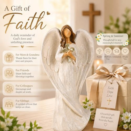 Hodao Cross Angel Figurine Gift, Hand-Painted Resin Guardian Angel Holding Cross, All-Season Meaningful Gift for Mom, Valentine’s Day Love, Easter Blessings & Year-Round Home Decor - style: Holding a cross
