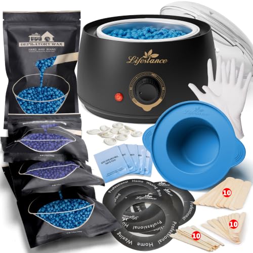 Lifestance Complete Home Waxing Kit, L1 Hard Wax Warmer for Hair Removal, Brazilian Bikini Wax Kit for Women Men, 59 Items, No-Mess Silicone Liner, Wax Heater, Hot Wax Pot for Body Leg Face Eyebrow | Brazilian, Bikini, Body, Leg, Face & Eyebrow, 59-Piece
