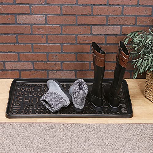 ART & ARTIFACT Rubber Boot Tray Wet Shoe Tray for Entryway Indoor Outdoor Snow Boot Mat Extra Large Shoe Tray 32" x 16", Black, Footprints & Paws