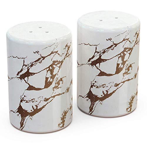 Gold Ceramic Salt and Pepper Shakers with Lids - Modern Salt and Pepper Shaker Set