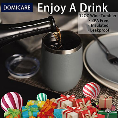 DOMICARE Stainless Steel Wine Tumbler Bulk with Lid, Personalized Insulated Tumblers Set, 12oz Travel Coffee Cups Pack of 1, Gray - color: Gray, size: 1 Count (Pack of 1)