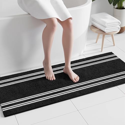 Tyrot Bathroom Runner Rugs Non Slip Washable 24x60, Ultra Soft Super Absorbent Bath Rugs for Bathroom Floor, Shaggy Chenille Bath Rug, Microfiber Plush Quick Dry Bath Mat for Bathtub, Hallway, Black - color: Black, size: 24''x60''