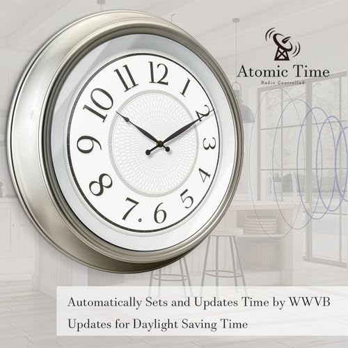 18" Galaxy Large Illuminated Atomic Wall Clock, Silver | Night Light Wall Clock with Smart Sensor, Accurate & Easy to Read for Living Room, Bedroom & Home Office - color: Morning Silver