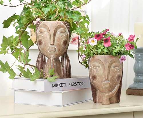 Saysmile Face Planter Pots with Drainage Hole, Resin Head Planters for Indoor Plants Flower Plant Pots Succulent Pot, Cute Girl Face Planter Gifts for Lover-Praying - color: Praying - Rustic