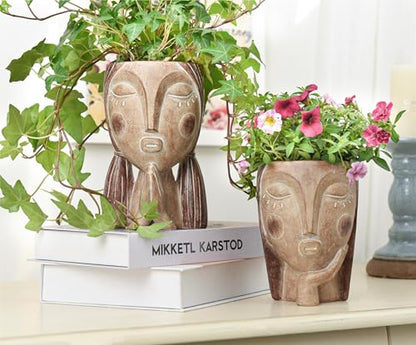 Saysmile Face Planter Pots with Drainage Hole, Resin Head Planters for Indoor Plants Flower Plant Pots Succulent Pot, Cute Girl Face Planter Gifts for Lover-Praying - color: Praying - Rustic