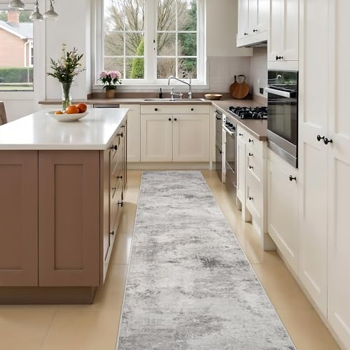 2x10 Grey Abstract Washable Rug:Non Slip Hallway Runner Rug | Soft Stain Resistant Thin Carpet, Low Pile Easy to Maintain, Perfect for Kitchen, Entryway, Bedroom and Homes with Pets - color: Grey01, size: 2' x 10' (Rectangular)
