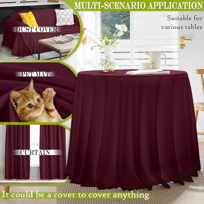 BYDOLL Table Cloth 70 Inch Round Tablecloth Fits Max60 Inch Diameter Table Top,Burgundy Polyester Washable Wrinkle-Free Spillproof Tablecloth for Party Patio Cover - color: Burgundy, size: 70" x 70" (Round-Fits Tables 46''-58'')