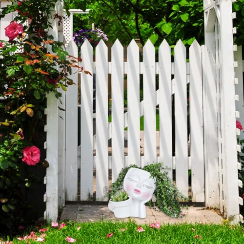Face Planter Pot, Lady Head Planter with Drainage Holes, White | Dual-compartment lady head planter with drainage holes for succulents, cactus, and air plants - color: White