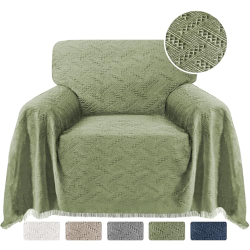 Turquoize Cotton Sofa Cover Couch Cover Sage Couch Protector Sofa Throw Cover for Couches Washable Sectional Sofa Couch Covers for Dogs Feature Geometrical Woven Jacquard Fabric(71"x 91",Medium, Sage) - color: Sage, size: Medium: 71"x 91"
