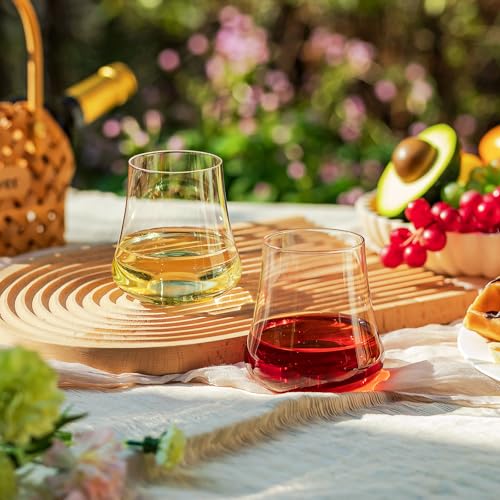 Stemless Wine Glasses Set of 4, 15oz Hand-Blown Red Wine Glass | Dishwasher Safe, No Stem Stable, Lead-Free Clear Crystal, Modern Thin Rim, Elegant Gift for Women, Birthday Wedding Party - size: 15oz - 4 PCS